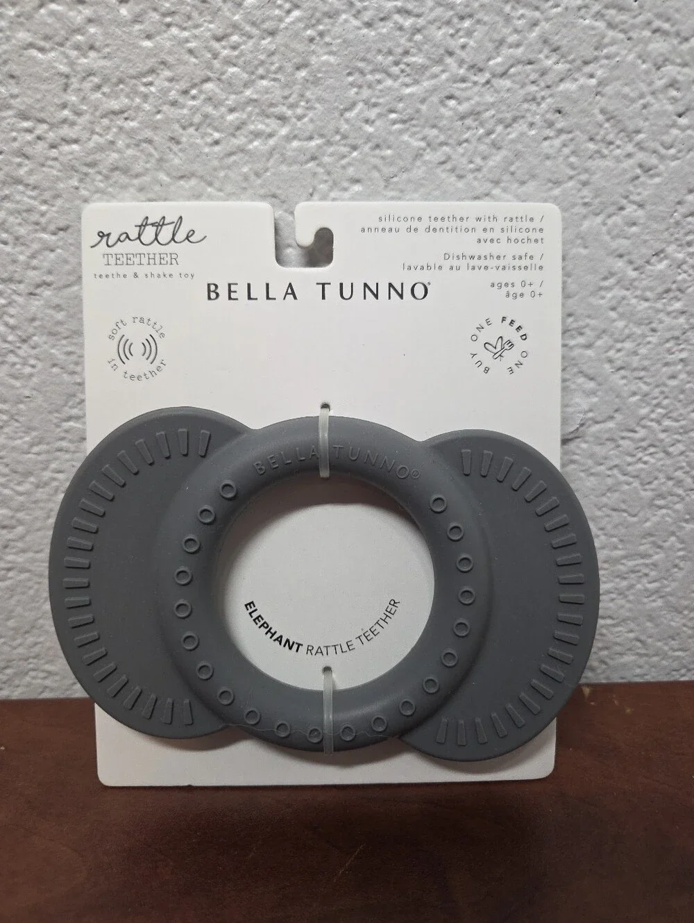Bella Tunno Elephant Rattle Teether - Gray Nwt